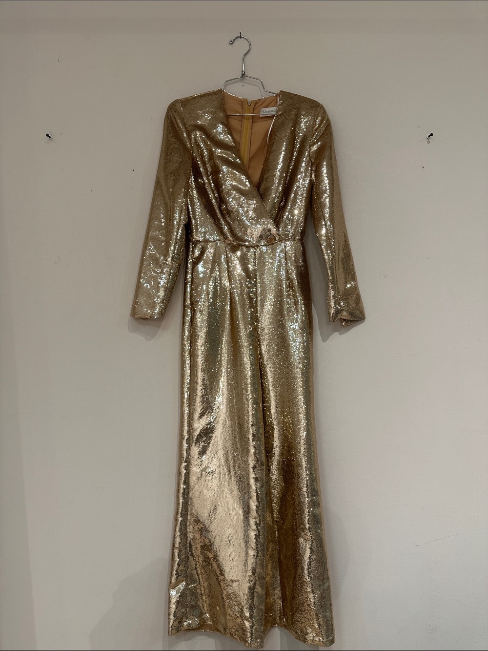 Metallic Gold Long-Sleeve Sequin Wrap Dress